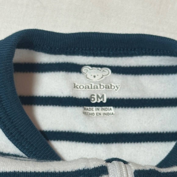 Koala Kids - Blue and White Striped Footie Sleeper with Animal Design - Picture 2 of 4